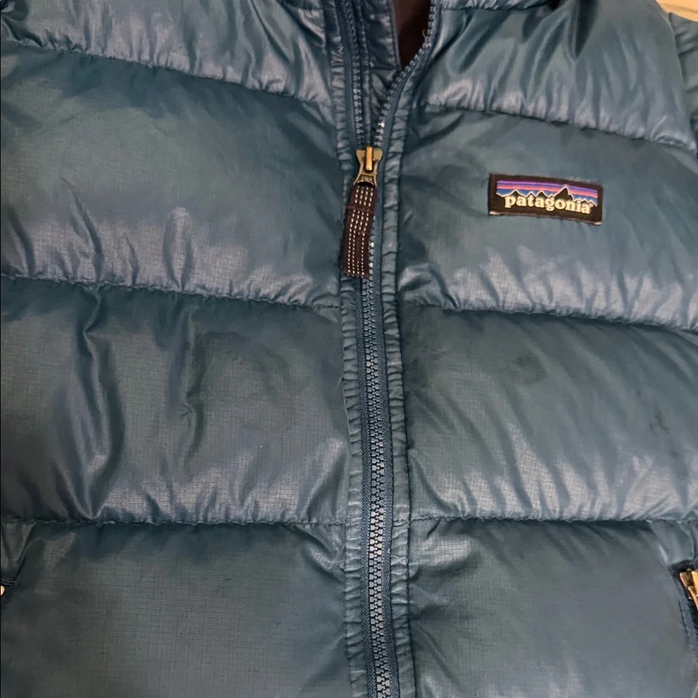 Patagonia Blue Hi Loft Down Hooded Puffer Jackets. 3T and 4T - Picture 8 of 9